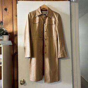 tan leather vintage trenchcoat